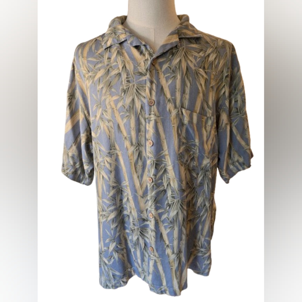 Jamaica Jaxx Men's Woven Silk Shirt Bamboo Print Size Large